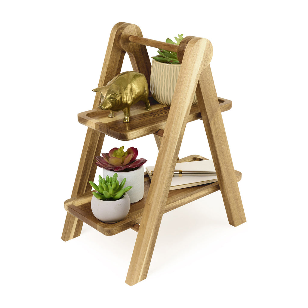 La Cuisine Two Tier Serving Tray in Acacia Laser Engraving - Wood - View 3