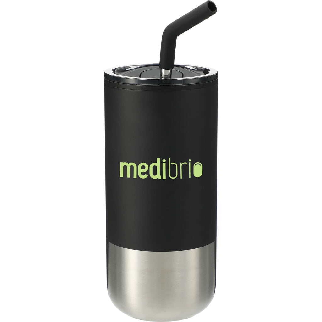 Lagom Insulated Tumbler with Steel Straw, 16 oz - Black - Front