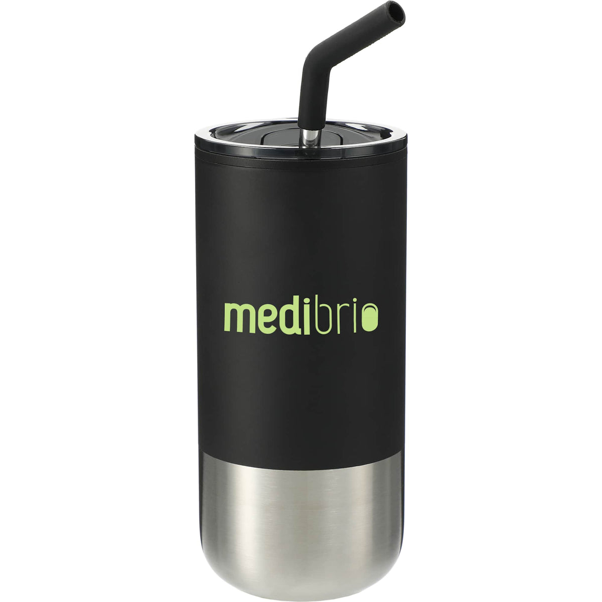Lagom Insulated Tumbler with Steel Straw, 16 oz - Black - Front
