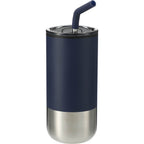 Lagom Insulated Tumbler with Steel Straw, 16 oz - Navy - Front