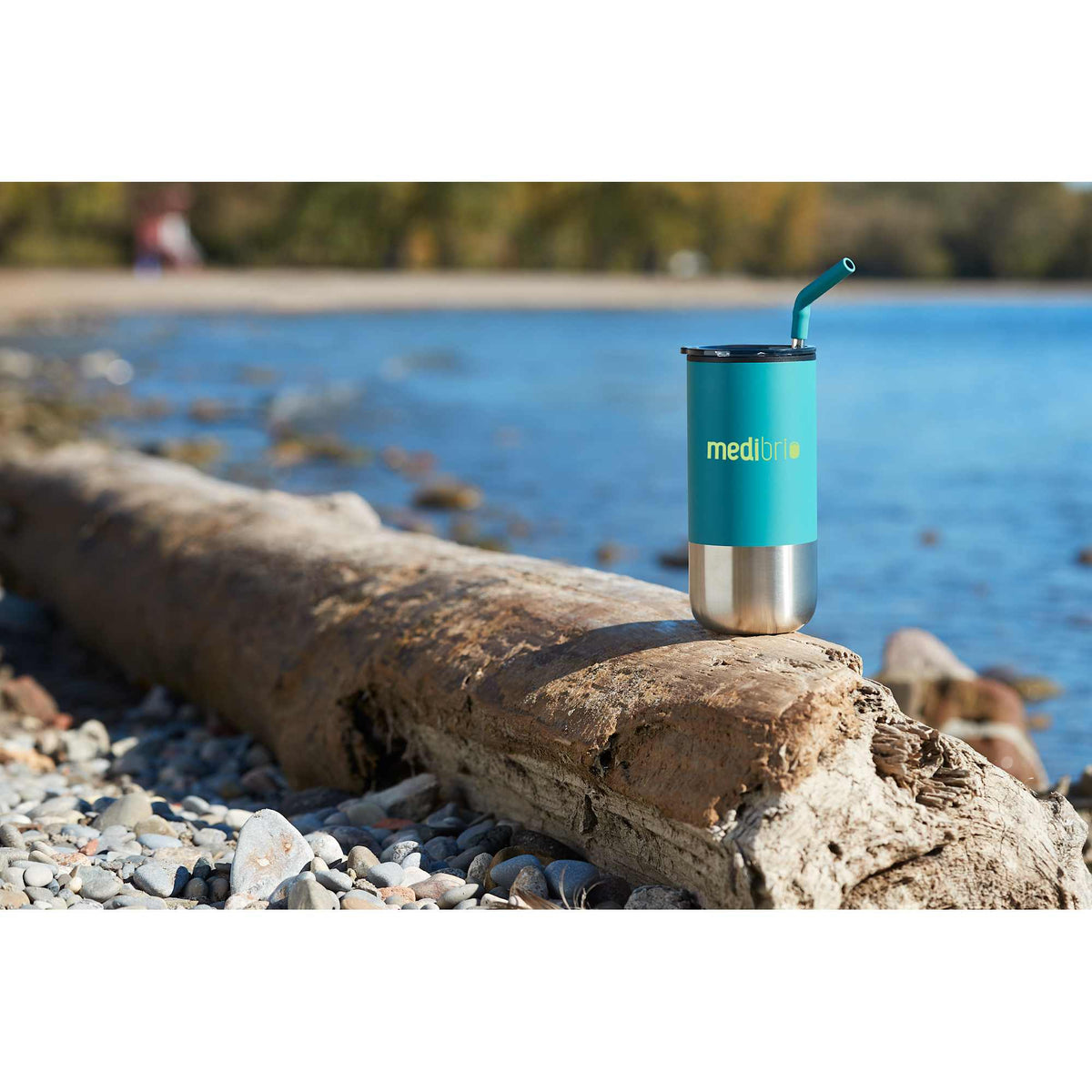 Lagom Insulated Tumbler with Steel Straw, 16 oz - River Green - Front
