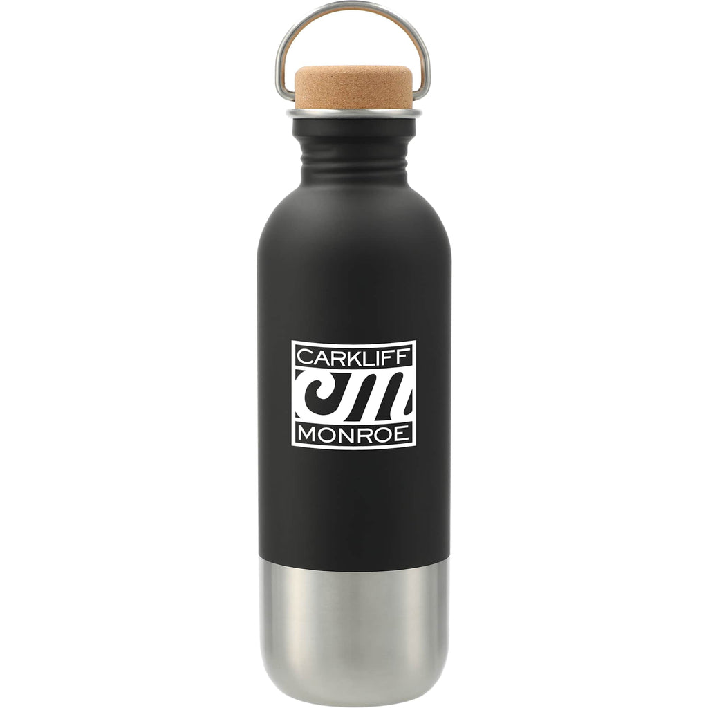 Lagom Stainless Steel Bottle with Cork Lid, 27 oz - Black - Front 2