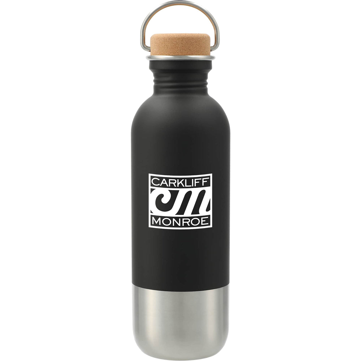 Lagom Stainless Steel Bottle with Cork Lid, 27 oz - Black - Front 2