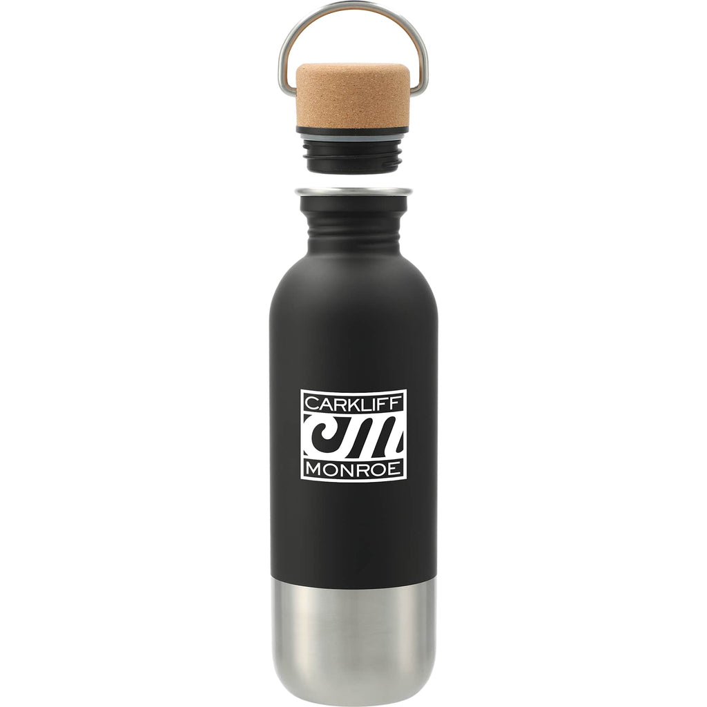 Lagom Stainless Steel Bottle with Cork Lid, 27 oz - Black - Front