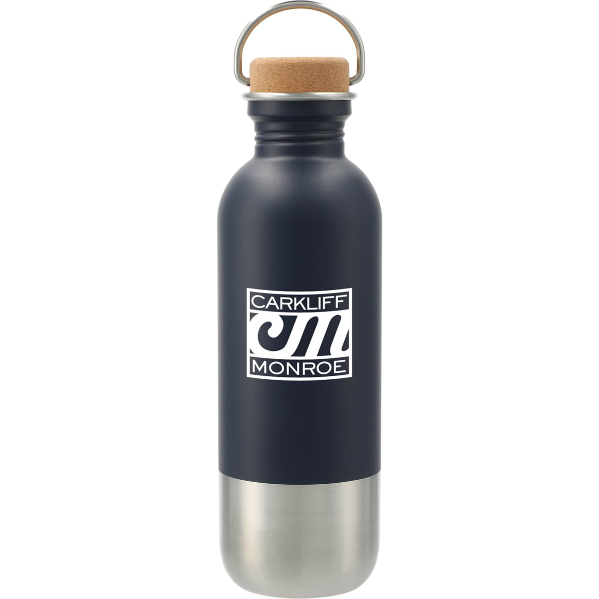 Lagom Stainless Steel Bottle with Cork Lid, 27 oz - Navy - Front 2