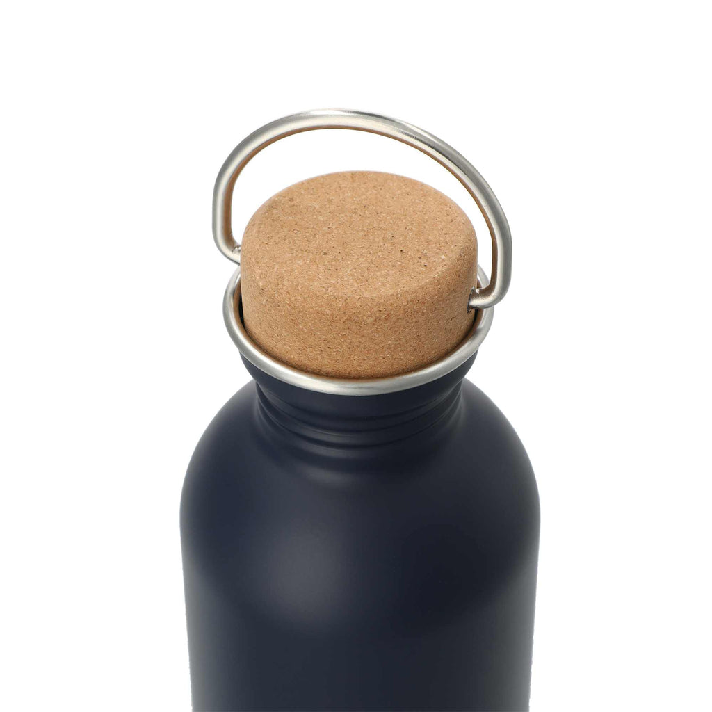 Lagom Stainless Steel Bottle with Cork Lid, 27 oz - Navy - Left Angle