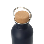 Lagom Stainless Steel Bottle with Cork Lid, 27 oz - Navy - Left Angle