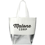 Laminated Tote with Metallic Silver Base, Large - White/Silver - Front