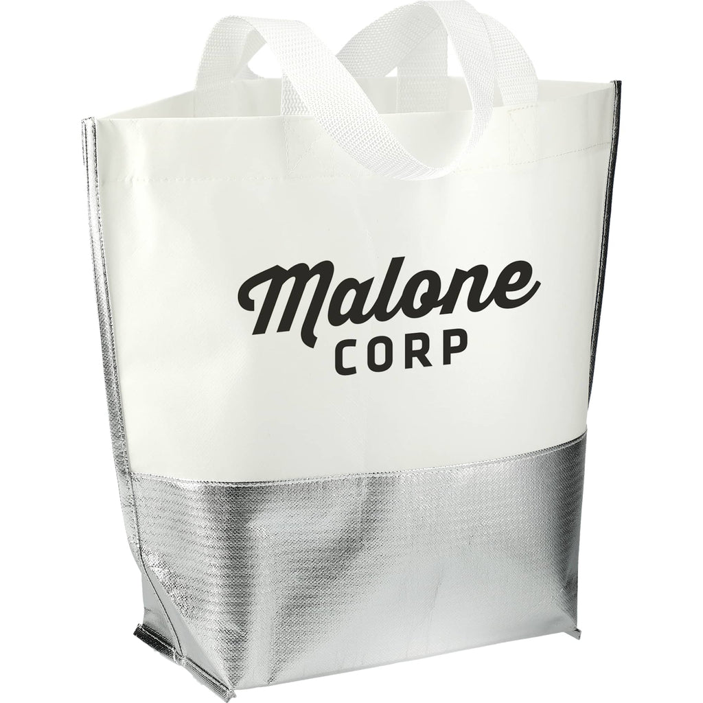 Laminated Tote with Metallic Silver Base, Large - White/Silver - Right Angle 2