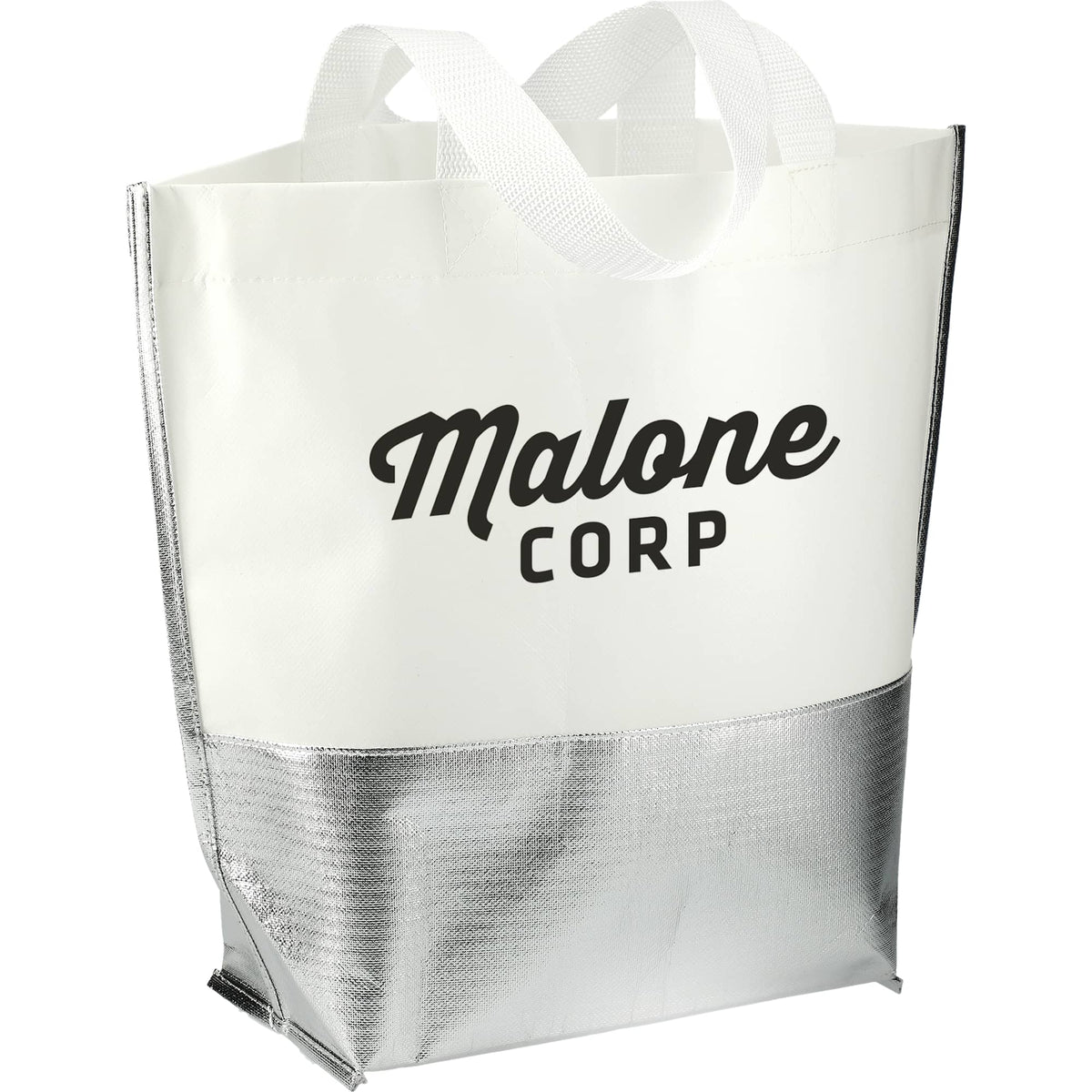 Laminated Tote with Metallic Silver Base, Large - White/Silver - Right Angle 2