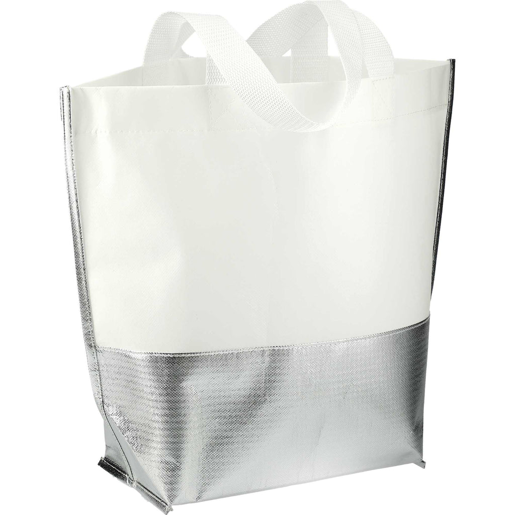 Laminated Tote with Metallic Silver Base, Large - White/Silver - Right Angle 3