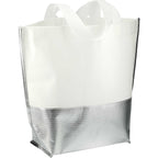 Laminated Tote with Metallic Silver Base, Large - White/Silver - Right Angle 3