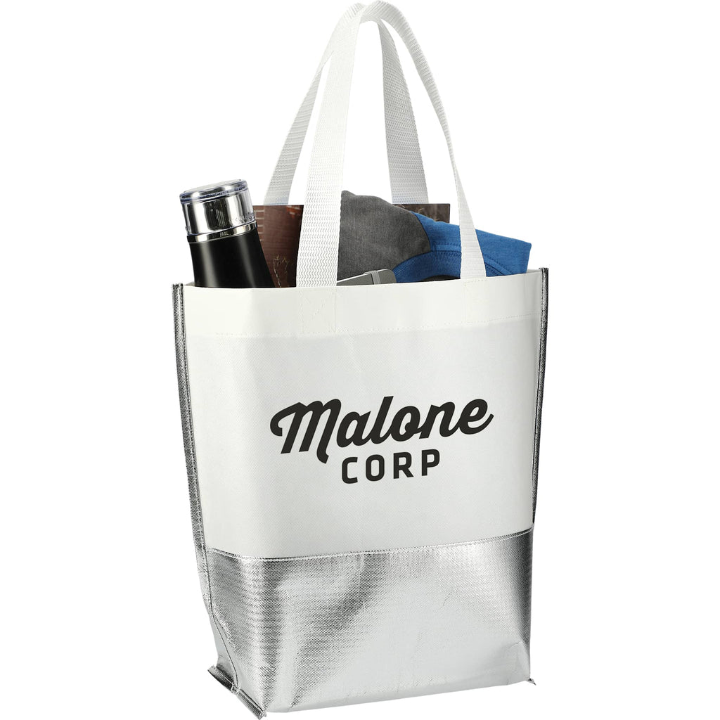 Laminated Tote with Metallic Silver Base, Large - White/Silver - Right Angle