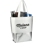 Laminated Tote with Metallic Silver Base, Large - White/Silver - Right Angle