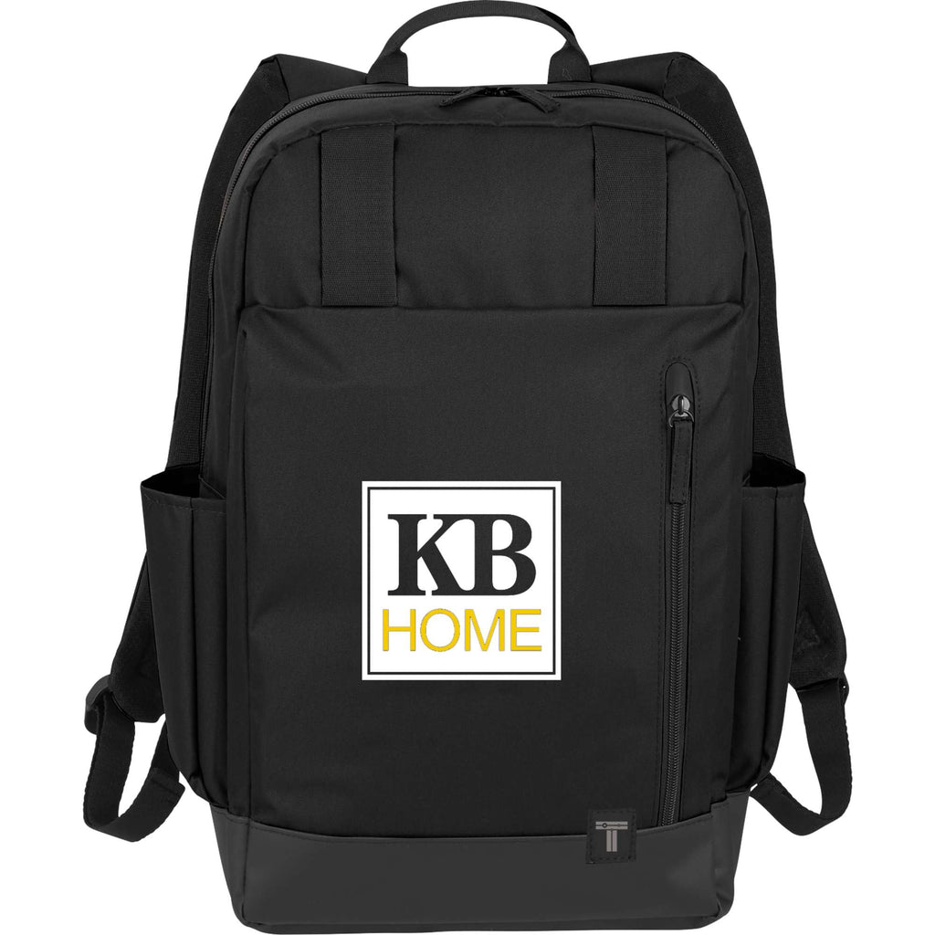Laptop Daypack with Tarpaulin Base, 15.6 Inch Embroidery - Black - Front