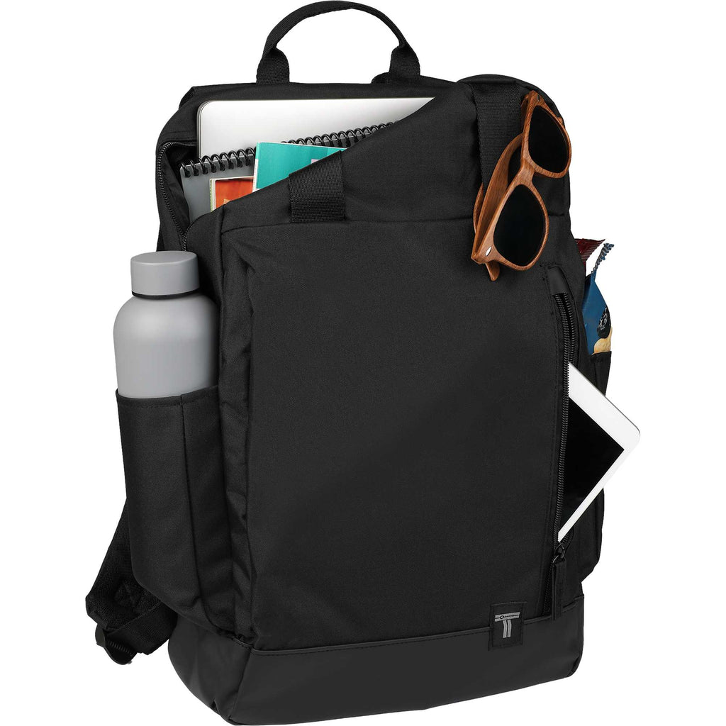 Laptop Daypack with Tarpaulin Base, 15.6 Inch Embroidery - Black - Propped