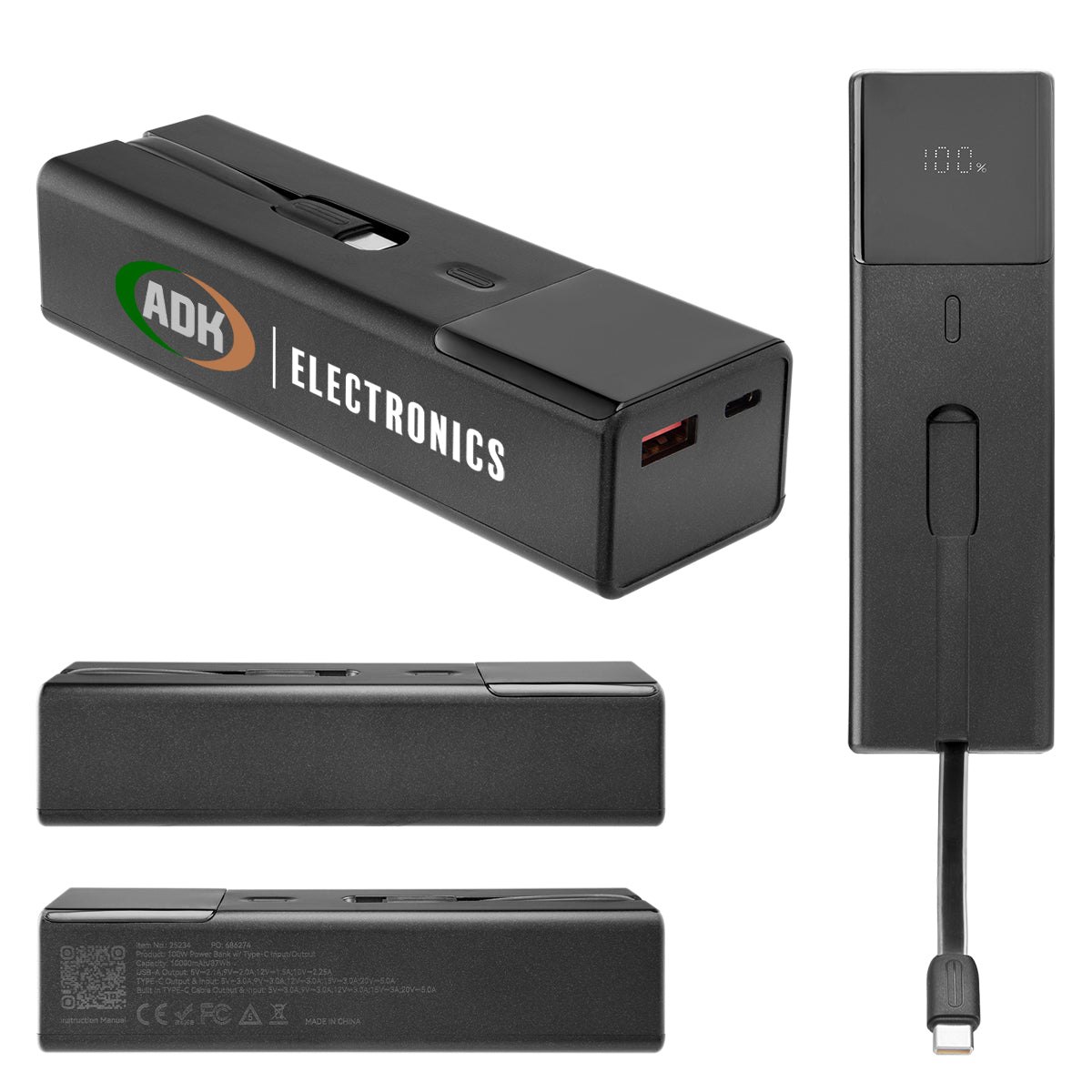 Laptop Power Bank, 100W Super Charge, 10,000 mAh - Black - Full Color