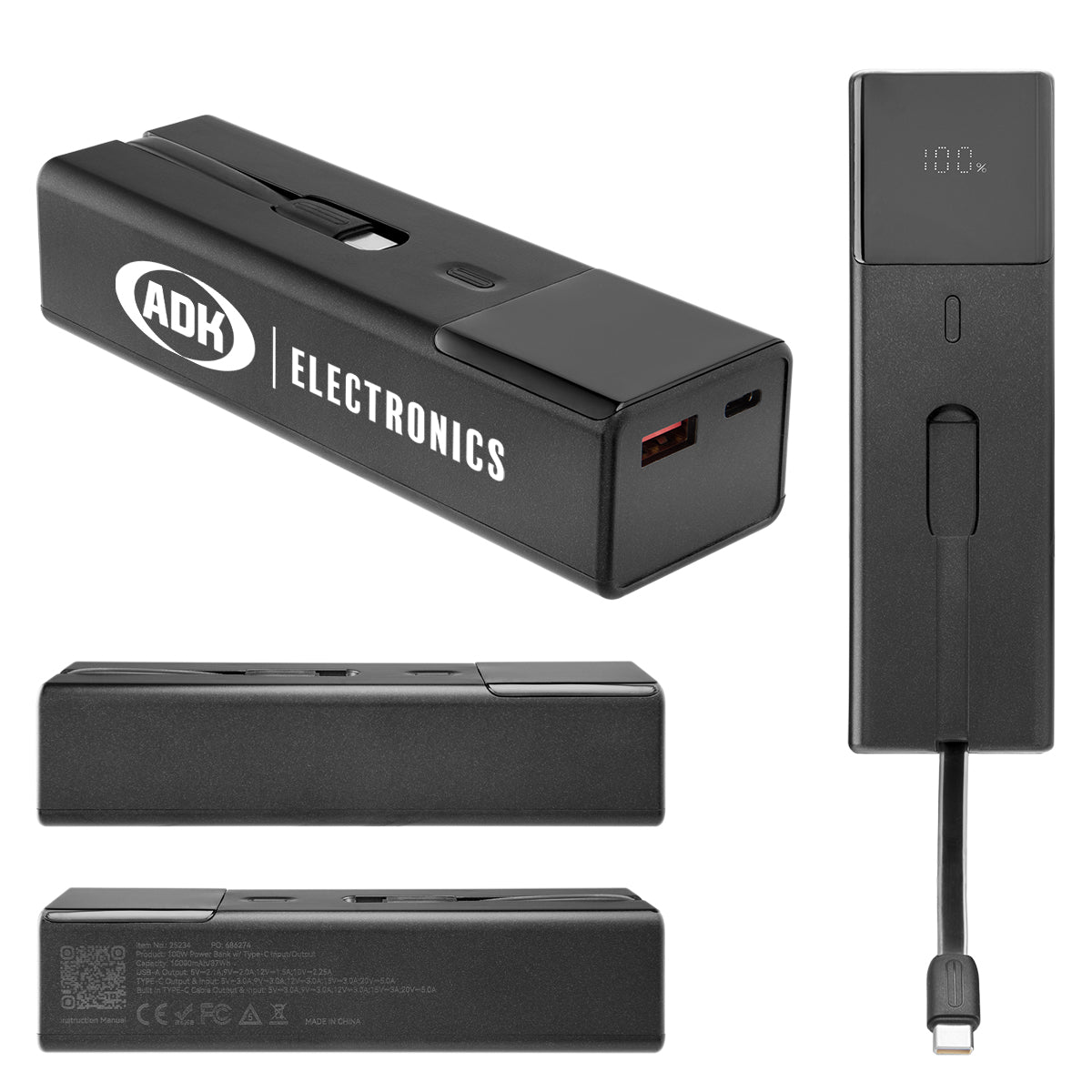 Laptop Power Bank, 100W Super Charge, 10,000 mAh - Black - Silk Screen