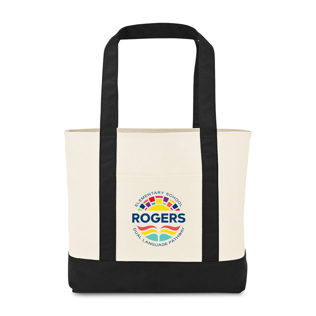 Large Canvas Tote with Deep Front Pocket - Black - View 1