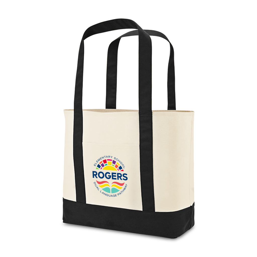 Large Canvas Tote with Deep Front Pocket - Black - View 2