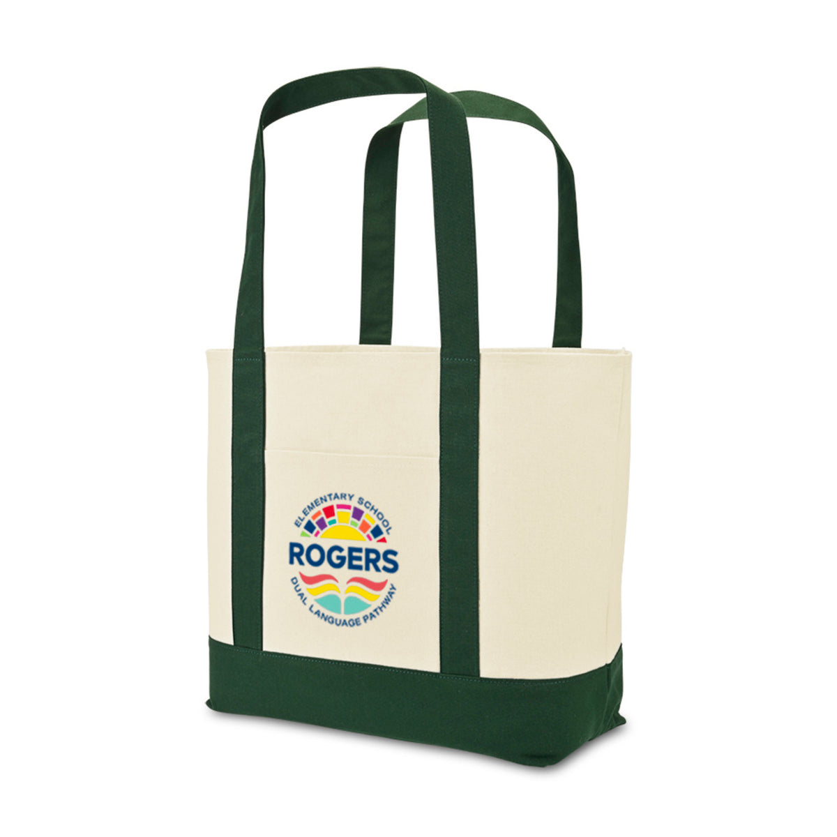 Large Canvas Tote with Deep Front Pocket Embroidery - Green - View 2