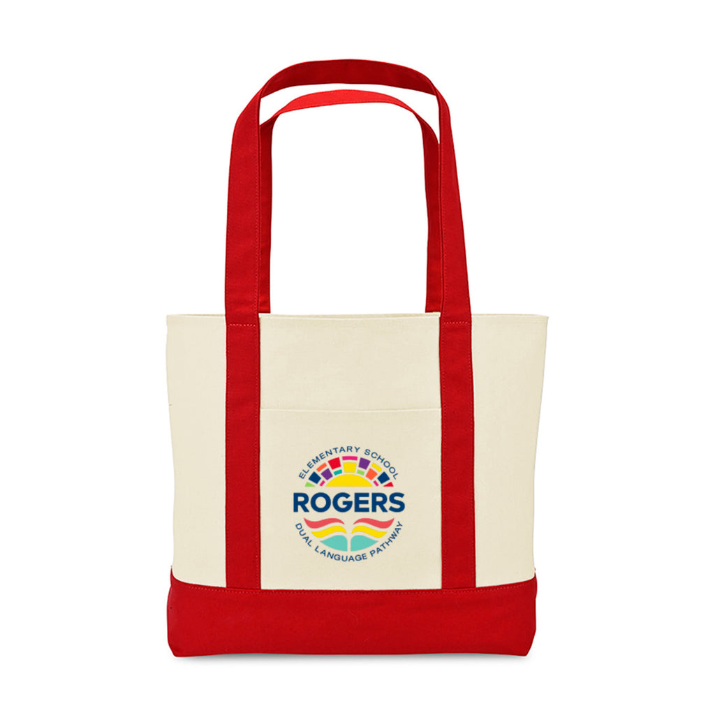 Large Canvas Tote with Deep Front Pocket Embroidery - Red - View 1
