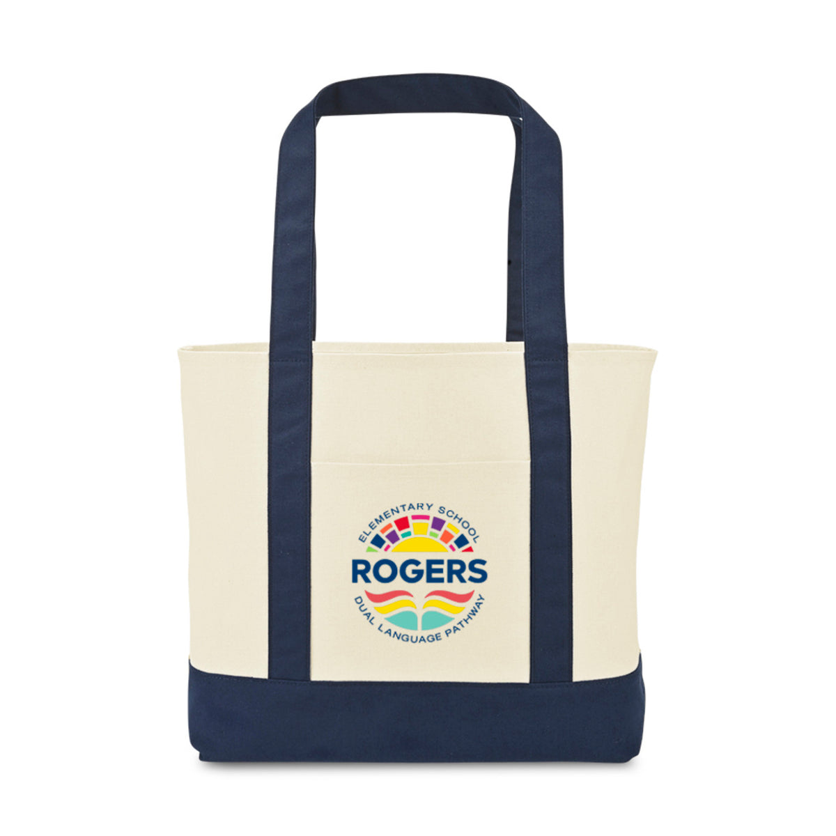 Large Canvas Tote with Deep Front Pocket Embroidery - True Navy - View 1