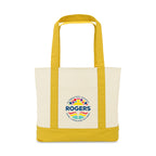 Large Canvas Tote with Deep Front Pocket Embroidery - Yellow - View 1