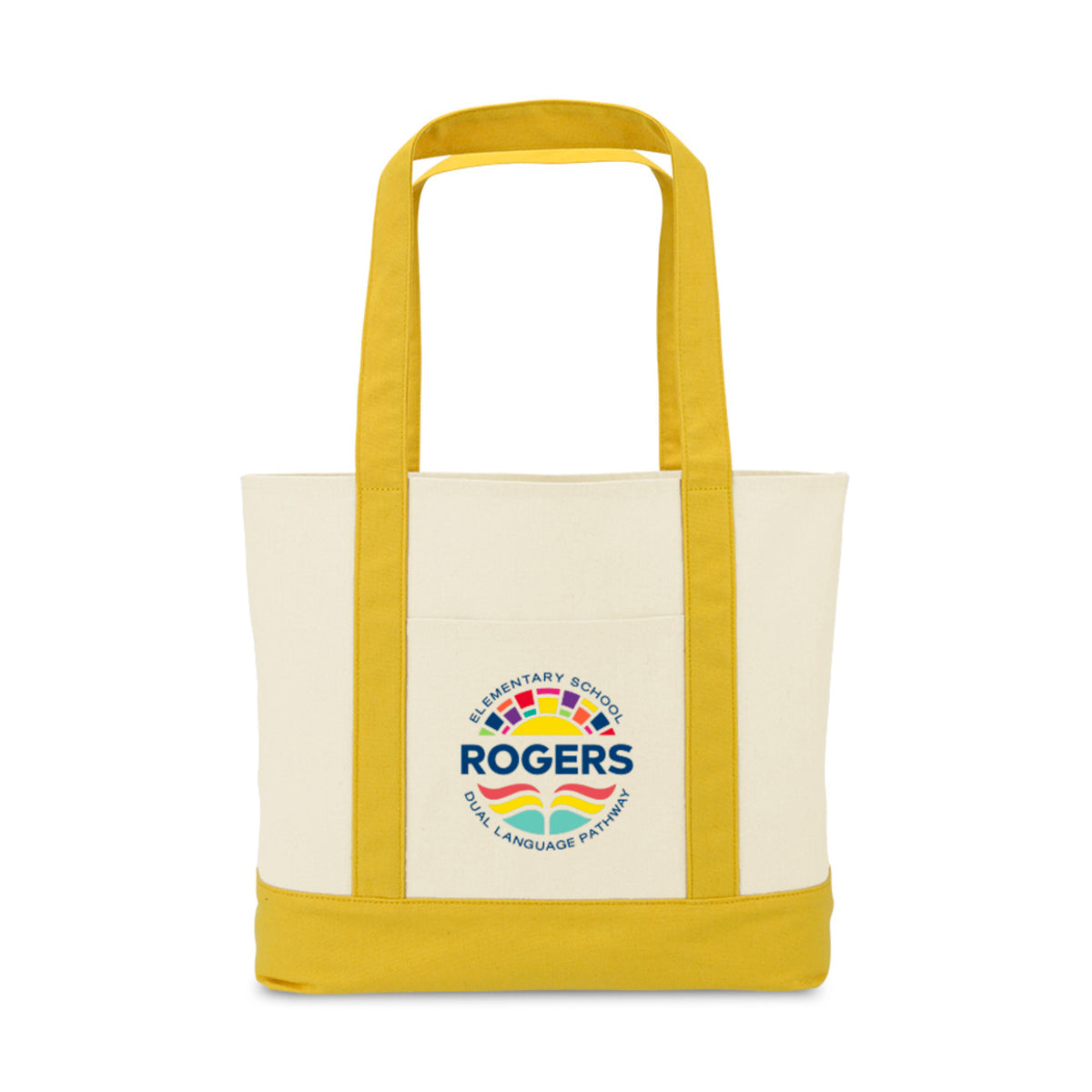 Large Canvas Tote with Deep Front Pocket Embroidery - Yellow - View 1