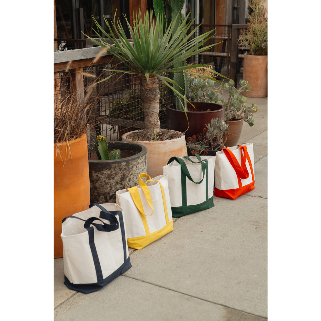 Large Canvas Tote with Deep Front Pocket Embroidery - Yellow - View 5
