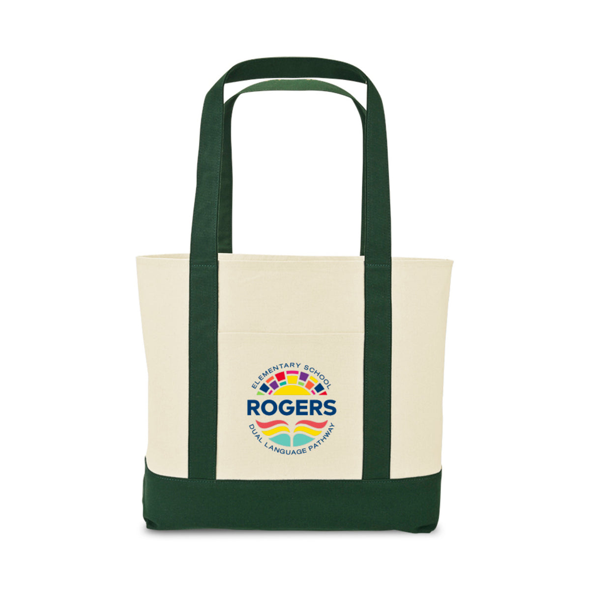 Large Canvas Tote with Deep Front Pocket - Green - View 1