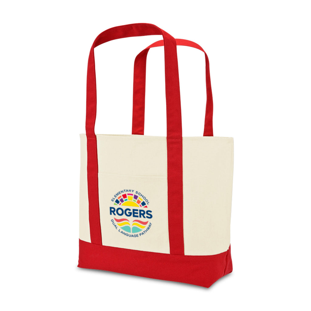 Large Canvas Tote with Deep Front Pocket Transfer - Red - View 5