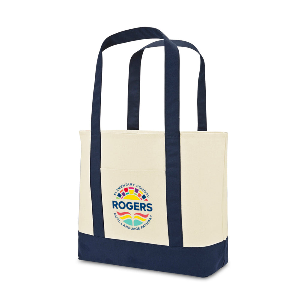 Large Canvas Tote with Deep Front Pocket Transfer - True Navy - View 2