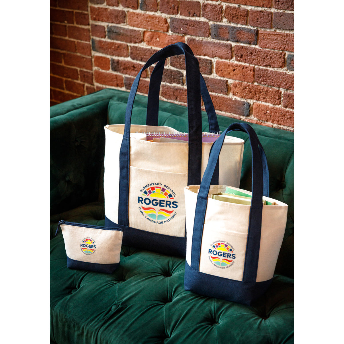 Large Canvas Tote with Deep Front Pocket Transfer - True Navy - View 6