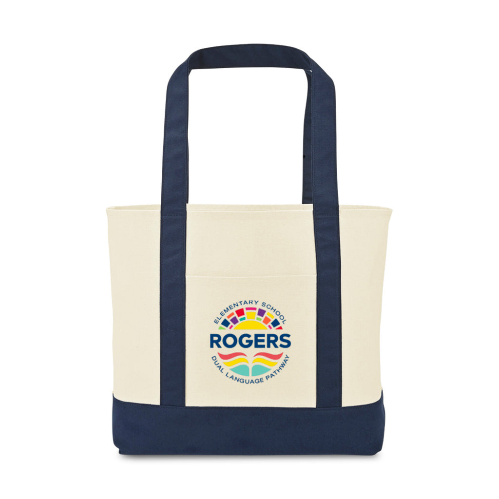 Large Canvas Tote with Deep Front Pocket - True Navy - View 1