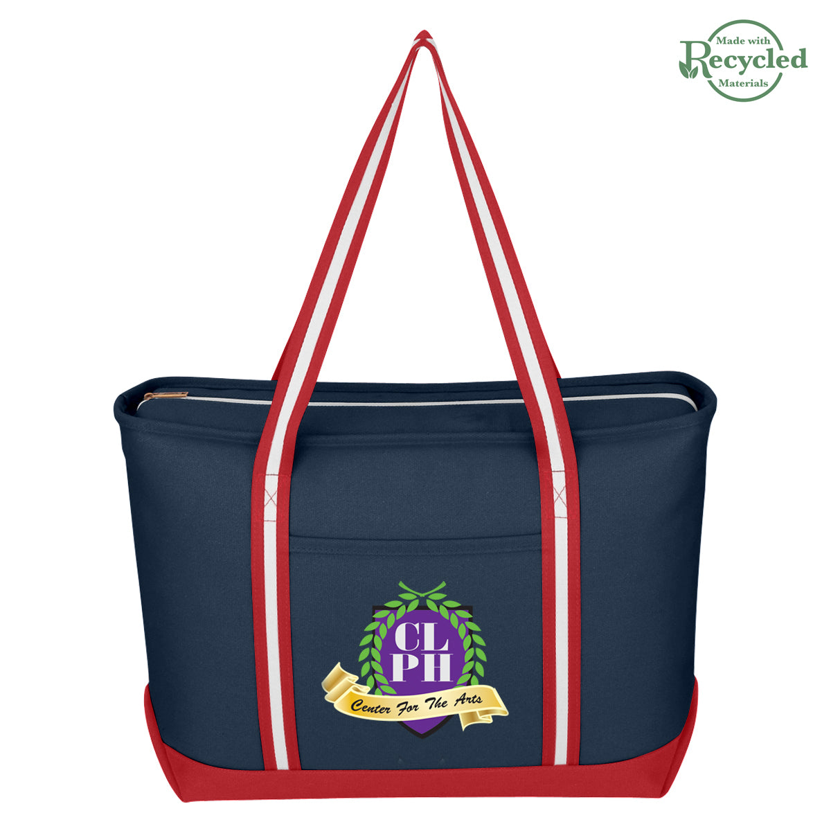 Large Cotton Canvas Admiral Tote Bag, 24 oz Embroidery - Navy with Red - Colorbrite