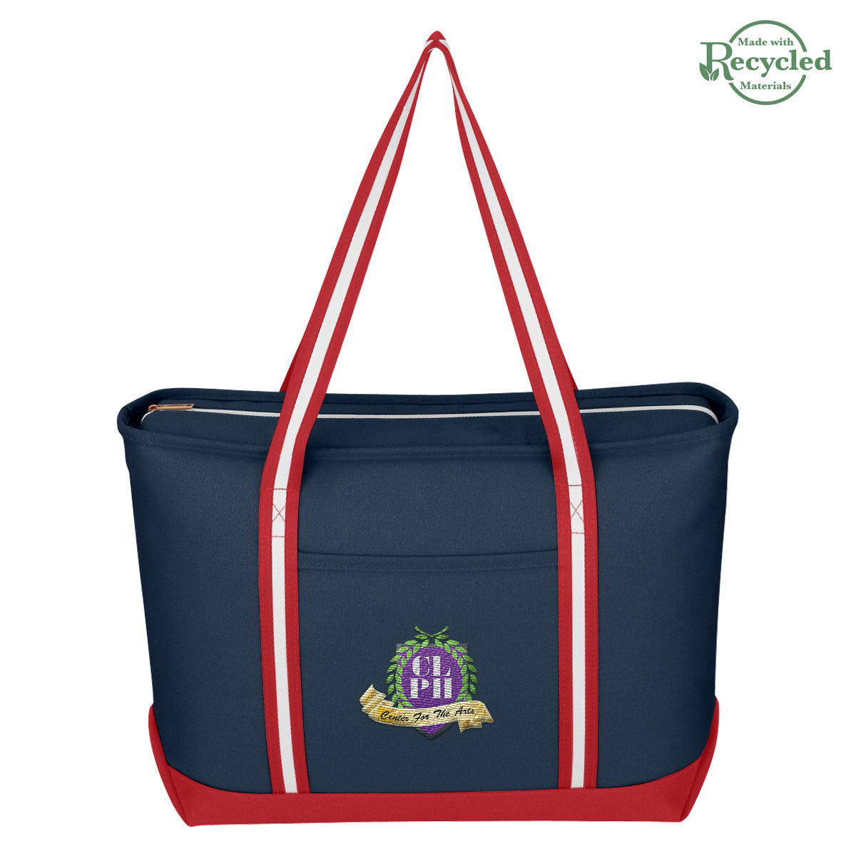 Large Cotton Canvas Admiral Tote Bag, 24 oz Embroidery - Navy with Red - Embroidery