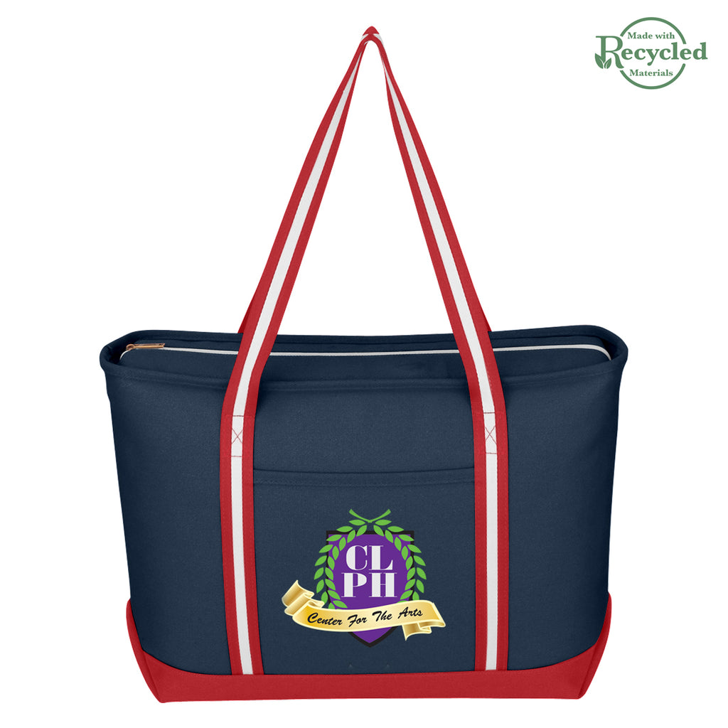 Large Cotton Canvas Admiral Tote Bag, 24 oz - Navy with Red - Colorbrite