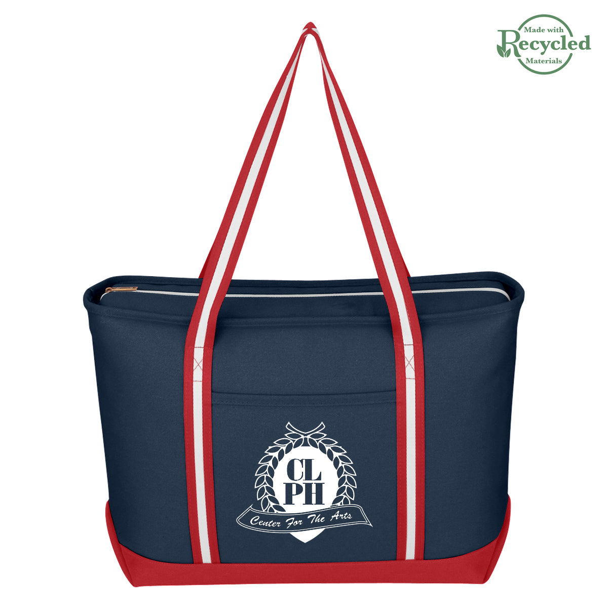 Large Cotton Canvas Admiral Tote Bag, 24 oz - Navy with Red - Silk Screen