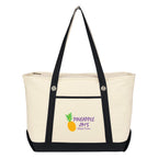 Large Cotton Canvas Sailing Tote Bag, 12 oz Embroidery - Natural with Black - Colorbrite