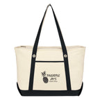 Large Cotton Canvas Sailing Tote Bag, 12 oz Embroidery - Natural with Black - Silk Screen