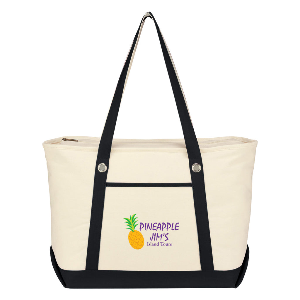 Large Cotton Canvas Sailing Tote Bag, 12 oz - Natural with Black - Colorbrite