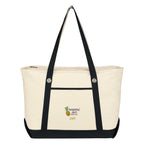 Large Cotton Canvas Sailing Tote Bag, 12 oz - Natural with Black - Embroidery