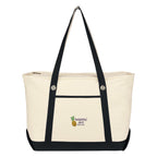 Large Cotton Canvas Sailing Tote Bag, 12 oz - Natural with Black - Embroidery