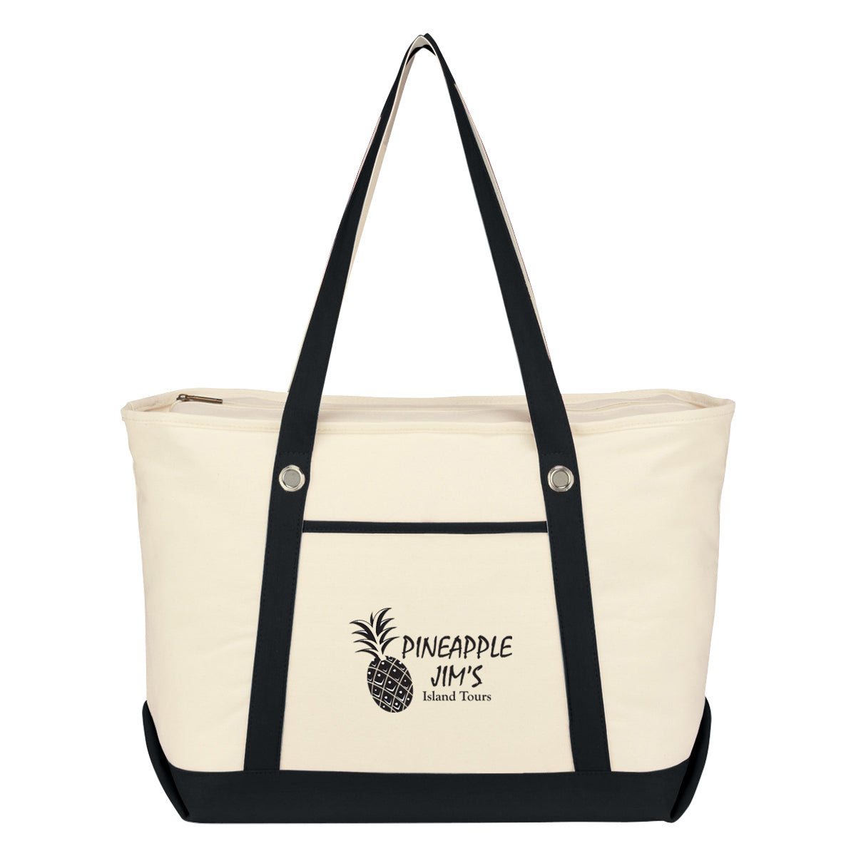 Large Cotton Canvas Sailing Tote Bag, 12 oz - Natural with Black - Silk Screen