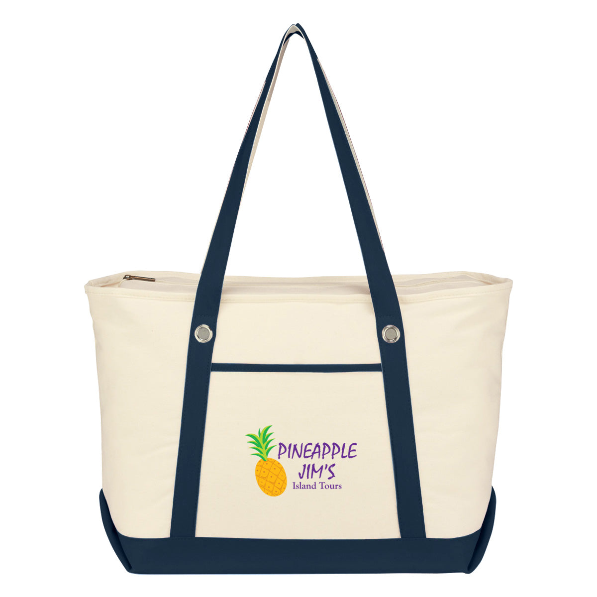 Large Cotton Canvas Sailing Tote Bag, 12 oz - Navy Trim - Colorbrite