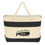 Large Cruising Recycled Canvas Tote, Rope Handles, 16 oz - Natural with Black - Silk Screen