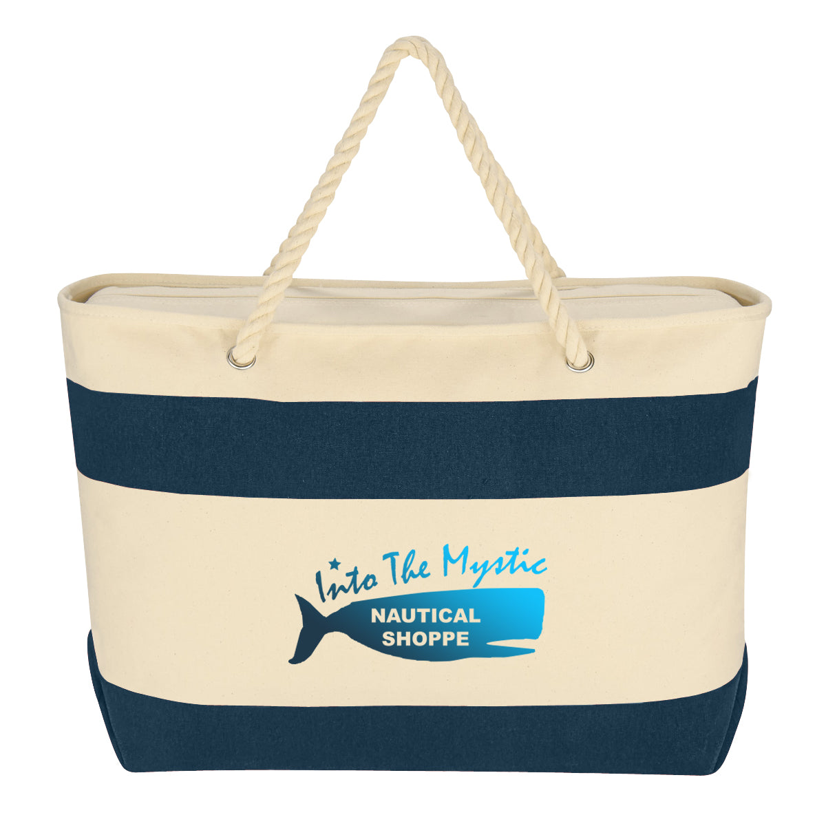 Large Cruising Recycled Canvas Tote, Rope Handles, 16 oz - Navy Trim - Colorbrite