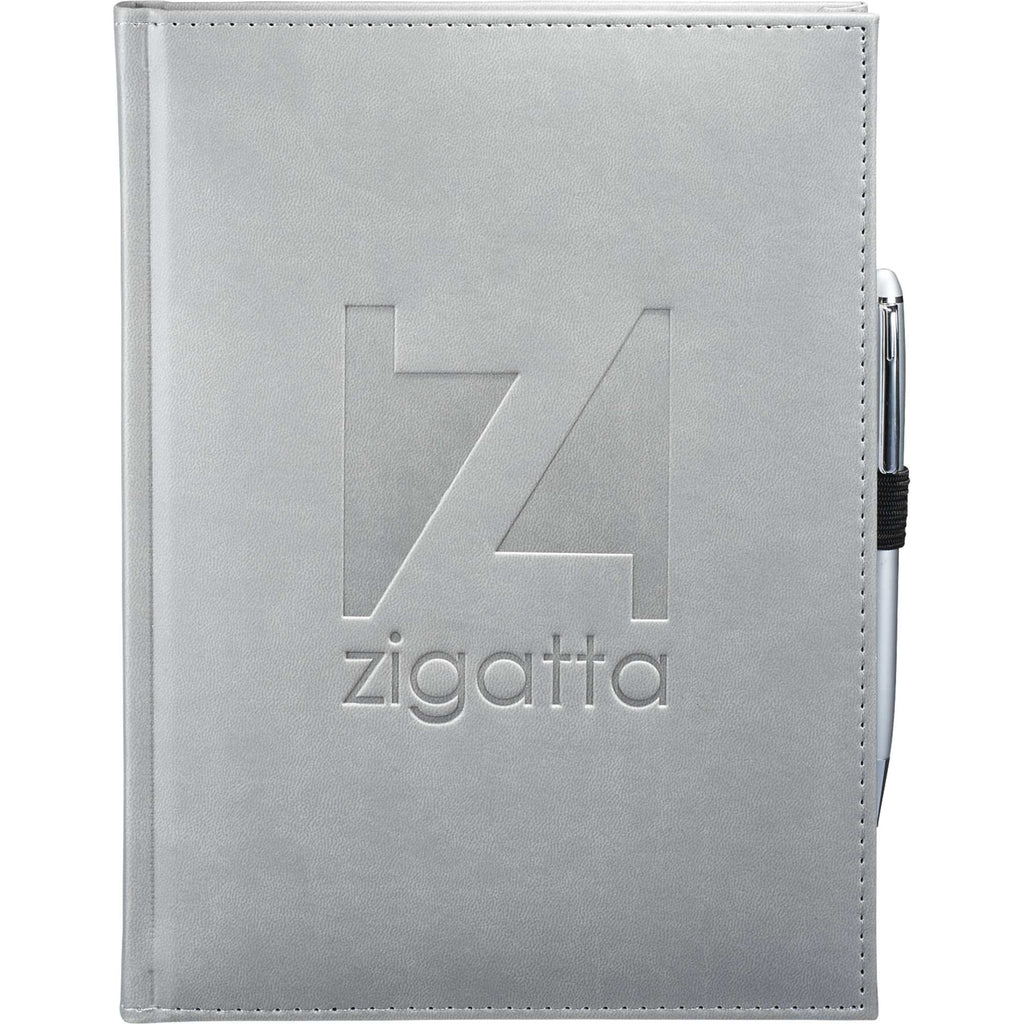 Large Leather-Look Hardcover Journal with 125 Sheets, 7 x 10 Inches Debossing - Gray - Front