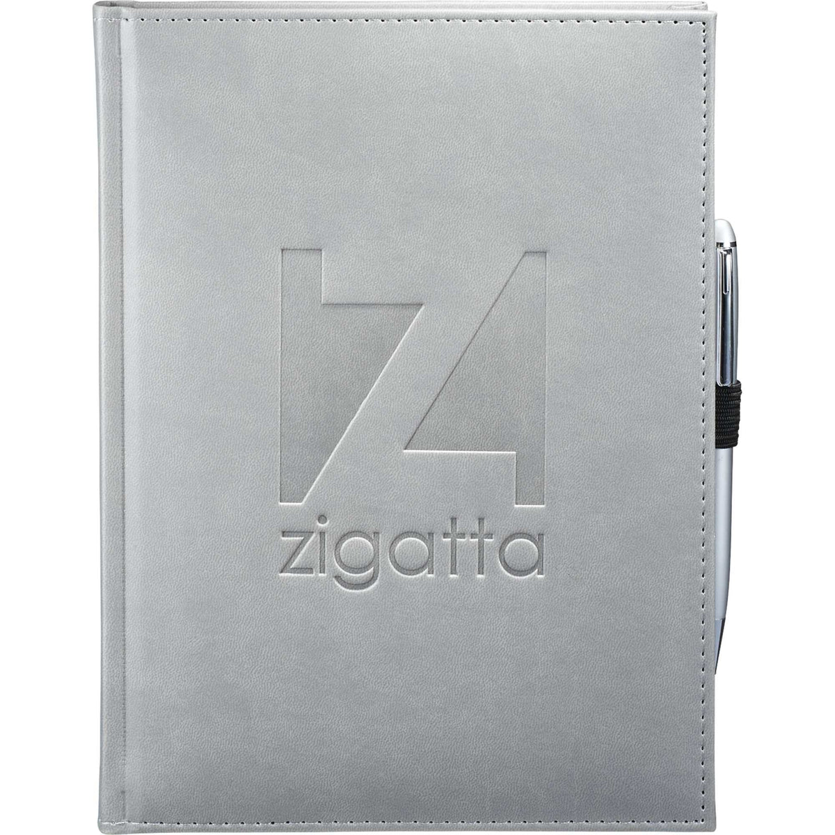 Large Leather-Look Hardcover Journal with 125 Sheets, 7 x 10 Inches Debossing - Gray - Front
